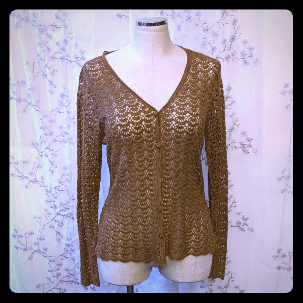 Mendocino Crochet knit cardigan cover up beige S M